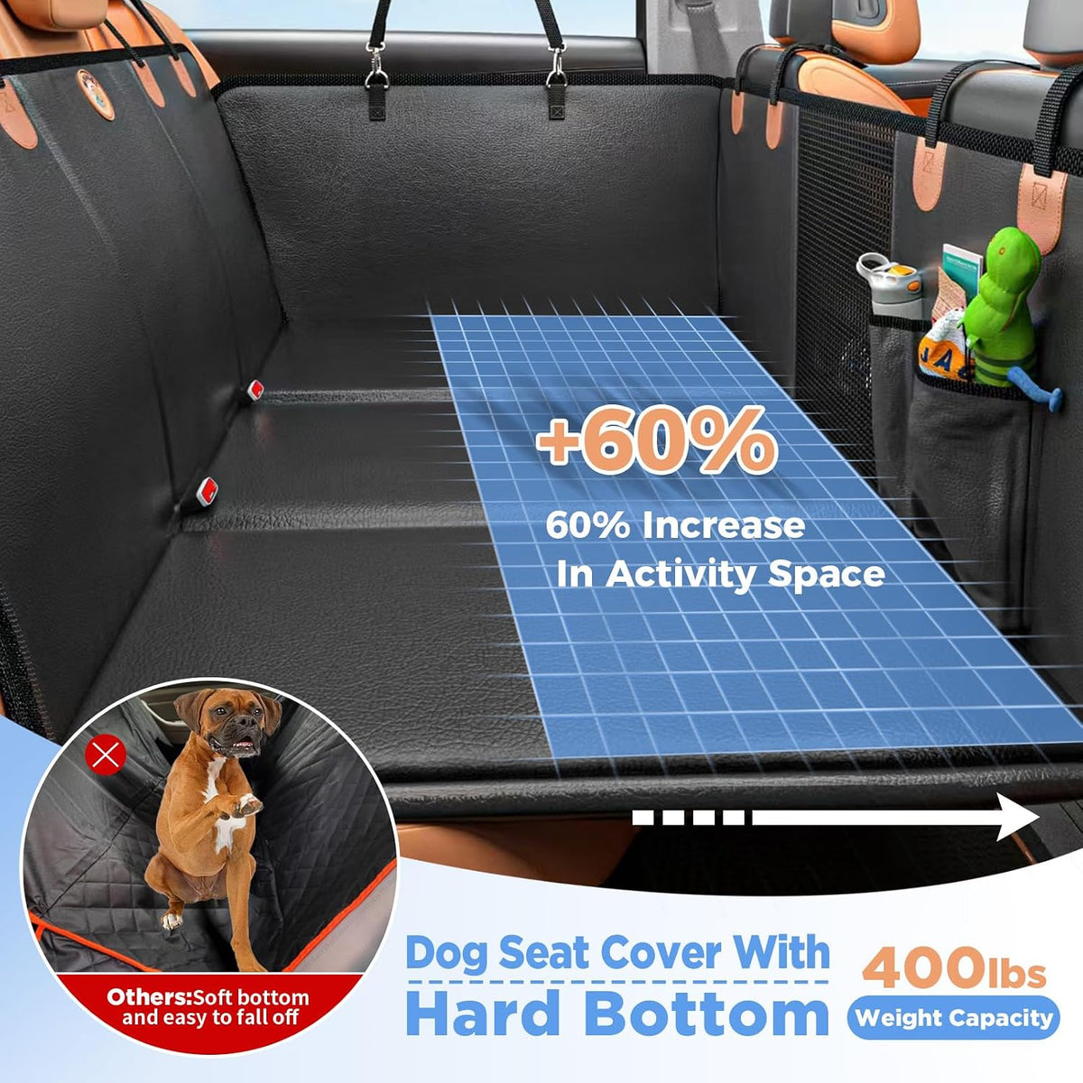 MYJAQI Back Seat Extender for Dogs, Hard Bottom Dog Truck Car Seat Cover