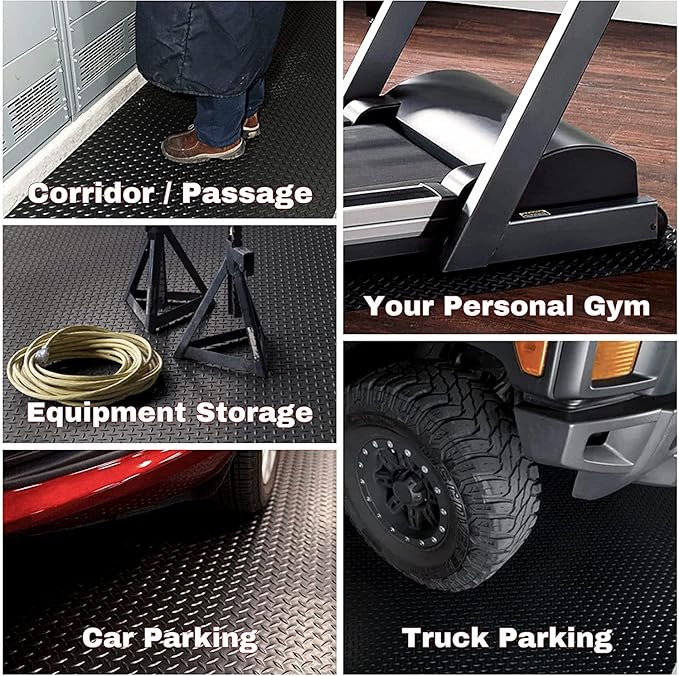 SEAL 6 x 10 Ft Premium Garage Floor Mat, Solid 2.8mm Thickened Black Commercial Grade Heavy Duty Parking Mat for Garage Floor, Golf Cart, Water/Stain Resistant Floor Runner (Embossed Diamond Plate)