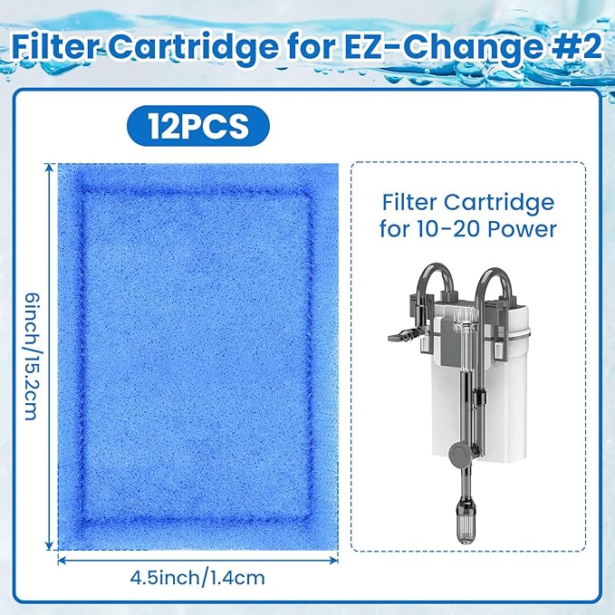 12 Pcs 10-20 Gallon Aquarium Filter Replacement for EZ-Change #2, Fish Tank Filter Cartridge for Aqua-Tech Brand 10 to 20 Power Filters for Healthier Fish