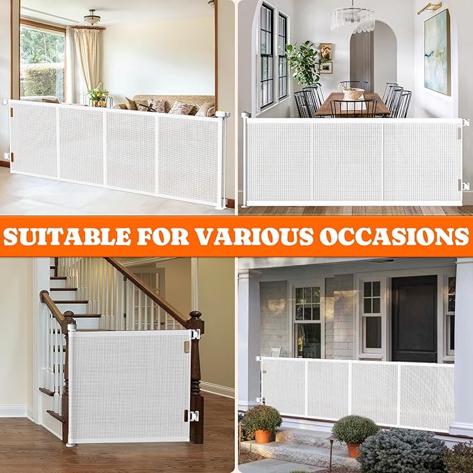 Pawtners Retractable Baby Gates Extra Wide, 41" Tall Extends up to 71" Wide, Dog Gate Indoor with for Stairs, Pet Gate with Support Rods for Doorways Hallways Indoor & Outdoor-White
