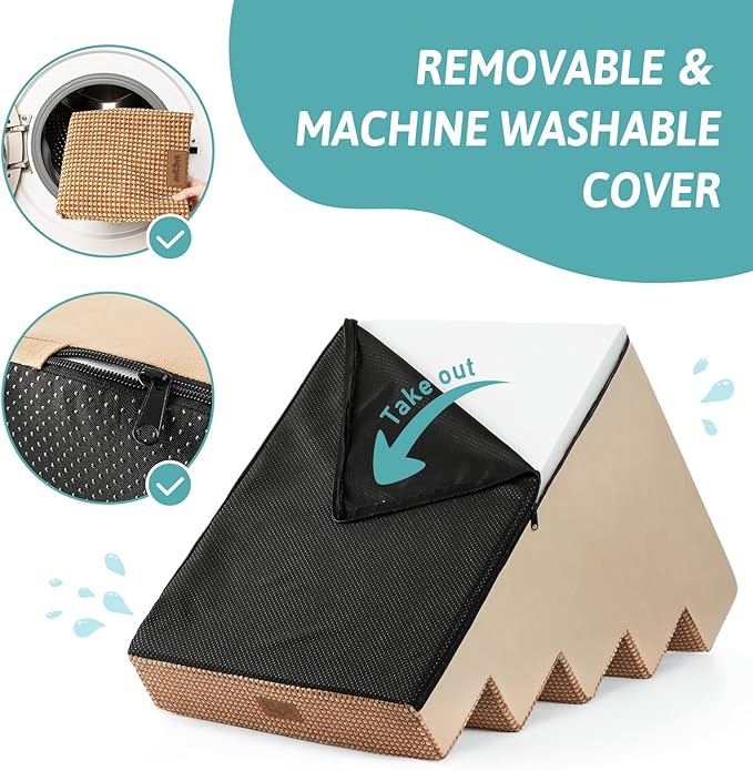 Dog Stairs for Small Dogs, 5 Tier Wider Pet Stairs for High Beds, 23.6" H Non-Slip Dog Steps for Old Cats, Puppies, Small Medium Dogs, 29.5x19.7x23.6 inch, Light Brown