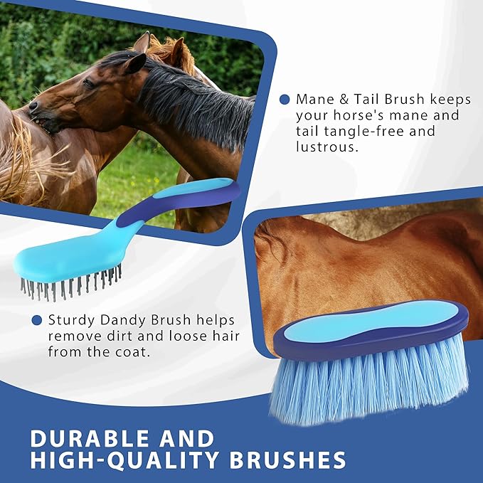 Horse Grooming Kit 9pcs Horse Brushes Equine Grooming Brushes Tack Room Supplies Set with Organizer Tote