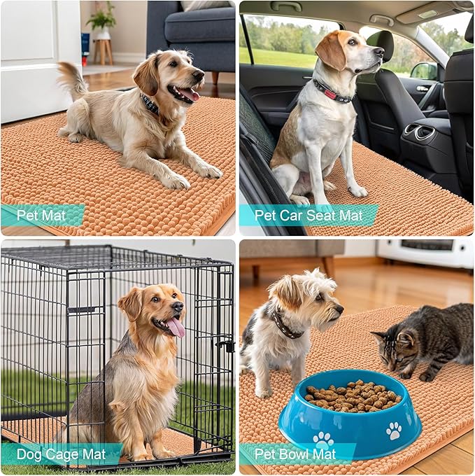 OLANLY Dog Door Mat for Muddy Paws 24x16, Absorbs Moisture and Dirt, Absorbent Non-Slip Washable Doormat, Quick Dry Chenille Mud Mat for Dogs, Entry Indoor Entryway Carpet for Inside Floor, Orange