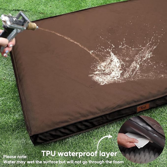 Outdoor Dog Bed for Small Dogs, Waterproof Dog Crate Bed for Small Dogs, Orthopedic Egg Crate Foam Puppy Beds with Washable and Removable Oxford Cover, Brown