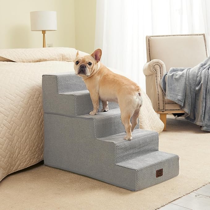 EHEYCIGA Dog Stairs for High Bed 22.5" H, 5-Step Dog Steps for Bed, Pet Steps for Small Dogs and Cats, Non-Slip Balanced Pet Ramp Indoor, Light Grey