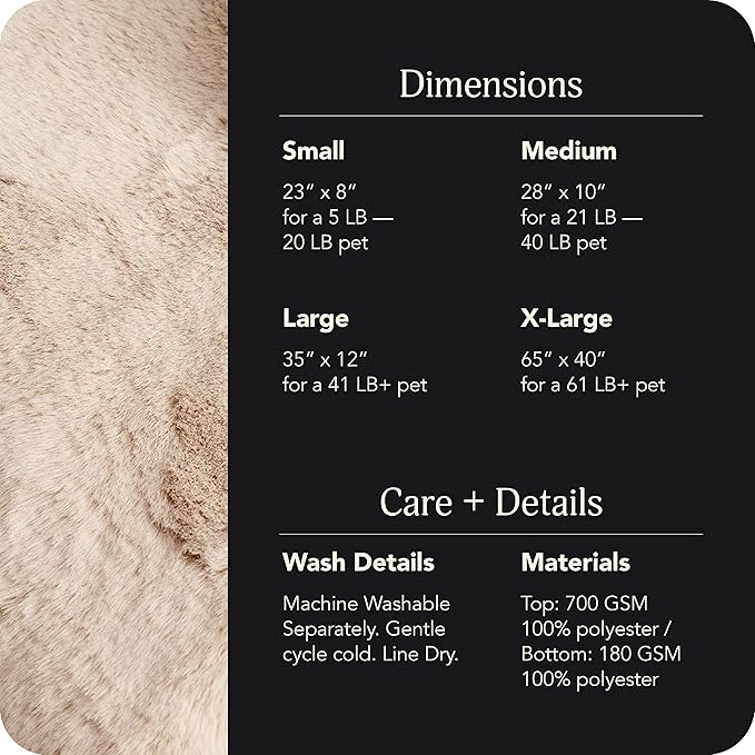 UnHide Floof Pet Bed - Medium (28" x 10") - Extra Soft Dog Bed - Removable Faux Fur Cover - Machine Washable - Helps Ease Pet Anxiety & Provides The Perfect Sleep - Beige Bear