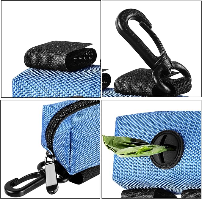 Dog Waste Bag Dispenser Pet Poop Bags Holder for Doggie Waste Bags Dispensers Soft Fabric Zipper Small Doggy Puppy Pouch for Leash Accessory Attachment with Carrier,Blue