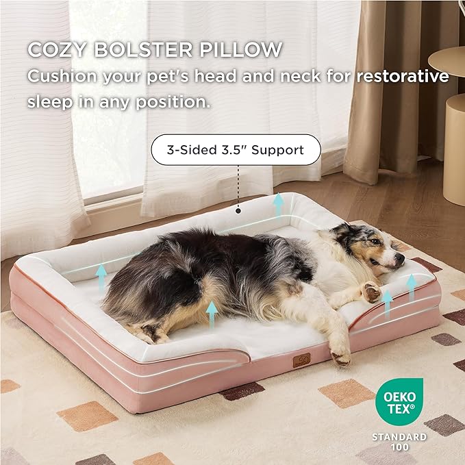 Bedsure XL Orthopedic Dog Bed for Extra Large Dogs - Washable XLarge Dog Cat Bed Waterproof, Comfort Dogs Couch Sofa with Washable Removable Cover, Pet Bed with Nonskid Bottom, Pink, 42"