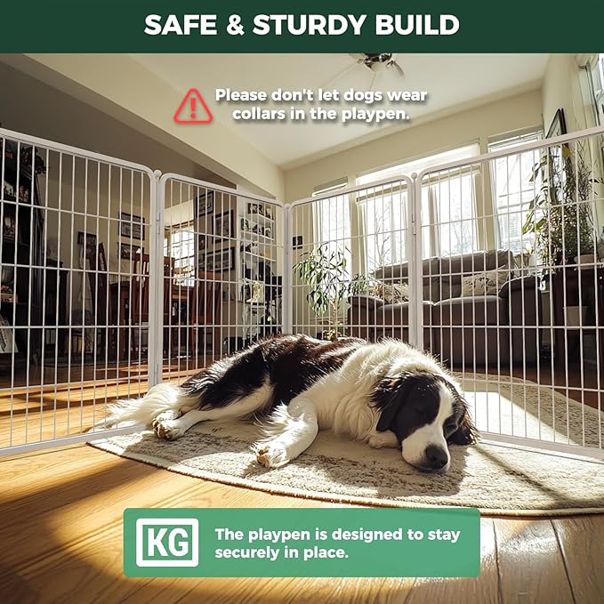 FXW Homeplus Unleashed Indoor Dog Playpen - Stress-Free and Safe Play, Heavy Duty 40 Inch 8 Wire Panels Dog Pen for Medium and Large Dogs, White│Patented