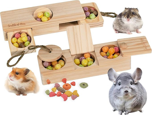 SoulThink® Interactive Guinea Pig Toys - Wooden Rat Toys for Pet Rats, Enrichment & Foraging Activity for Hamster Sniff n' Snack Puzzle for All Small Rodents (2 Sets)
