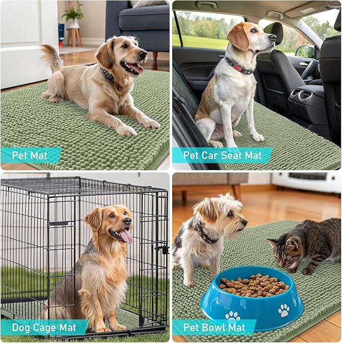 OLANLY Dog Door Mat for Muddy Paws 70x24, Absorbs Moisture and Dirt, Absorbent Non-Slip Washable Doormat, Quick Dry Chenille Mud Mat for Dogs, Entry Indoor Entryway Carpet for Inside Floor, Sage Green