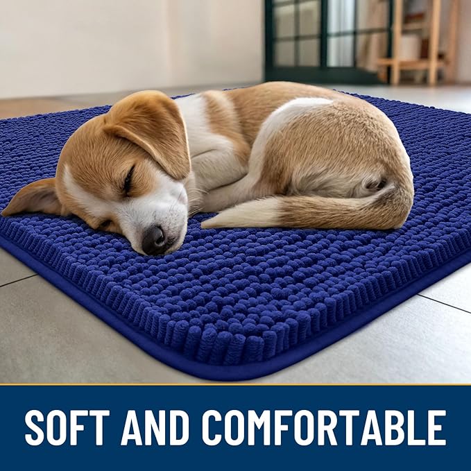 Smiry Dog Door Mat for Muddy Paws 40x32, Absorbs Moisture and Dirt Doormat, Non-Slip Washable Quick Dry Chenille Front Door Mat Indoor Entrance, Entryway Carpet for Inside Floor, Navy Blue