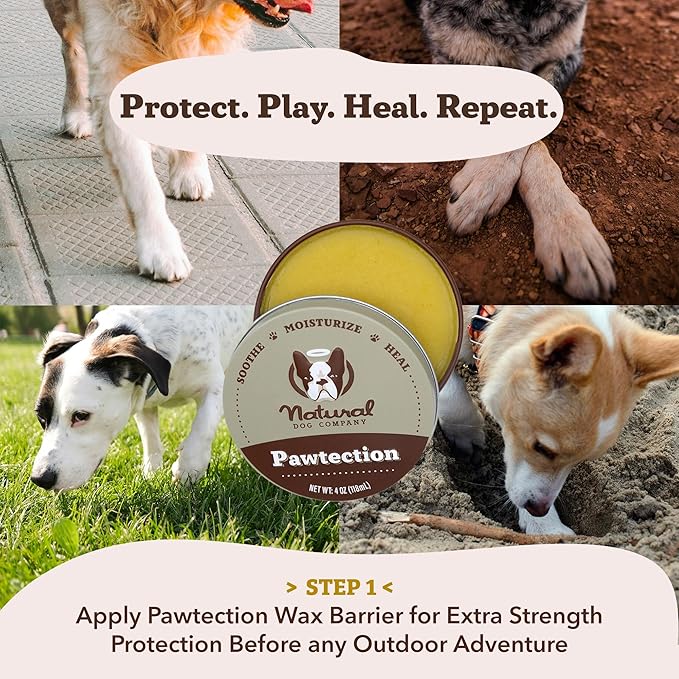 Natural Dog Company PawTection Balm for Dogs, Dog Paw Protector, Moisturizing Dog Paw Balm for Dry, Cracked Pad, Protects Paw from Extreme Weather, Paw Lotion for Allergies & Itching (2 oz Tin)