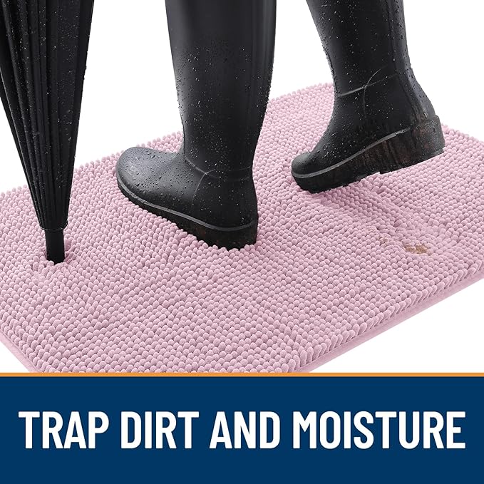 OLANLY Dog Door Mat for Muddy Paws 24x16, Absorbs Moisture and Dirt, Absorbent Non-Slip Washable Doormat, Quick Dry Chenille Mud Mat for Dogs, Entry Indoor Entryway Carpet for Inside Floor, Dusty Rose