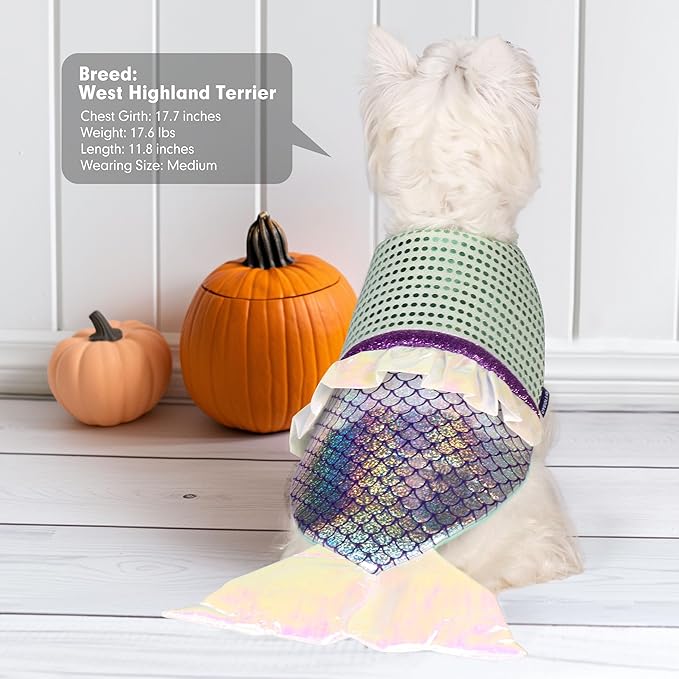 cyeollo Large Dog Costume Mermaid Dog Halloween Costumes Holiday Outfit for Big Dogs Pet Birthday Party Sparkly Clothes, Size XL