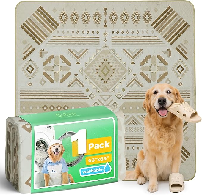 FXW Washable Pee Pads for Dogs, Puppy Pads with Super Absorbent, Specifically Designed for FXW Rollick/Homeplus 24 inch 8 Panels Dog Playpen, 63" Square, Khaki Geometric, 1 Pack