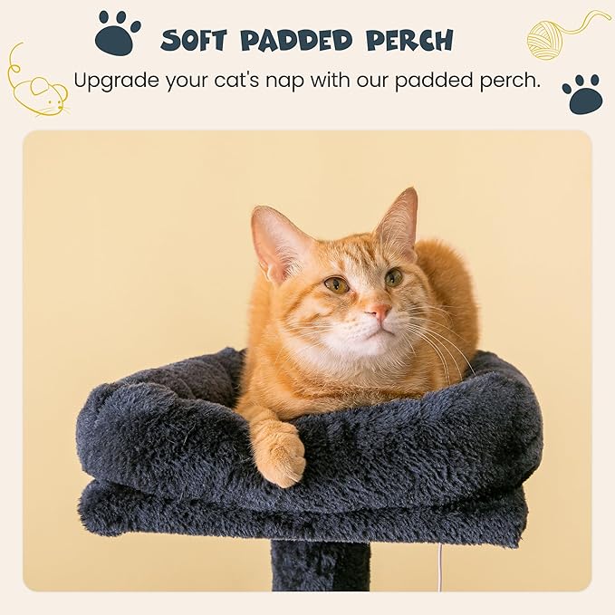 MWPO 63.8 inches Multi-Level Cat Tree for Large Cats with Sisal-Covered Scratching Posts, Padded Platform, Hammock and Condo,Stable Cat Tower Cat Condo Pet Play House-Smoky Gray