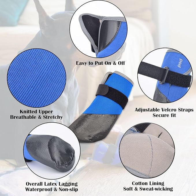 Dog Shoes Lightweight Dog Boots-Breathable Knitted Paw Protector with Adjustable Strap for Hot Pavement, Rain Walking, Hardwood Floors Anti Slip Reduce Noise, Prevent Licking Paws(Blue,XL)