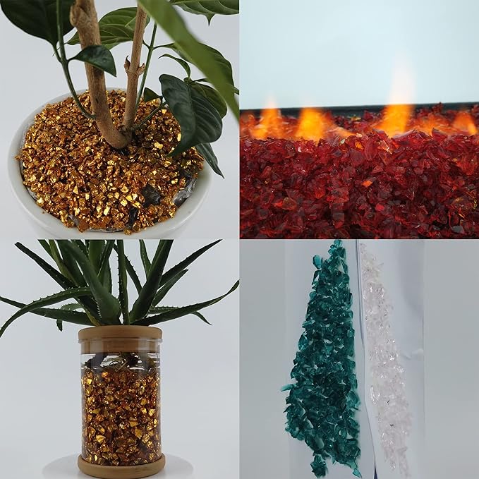 TWINKLING High Luster Fire Glass Gravel Stone Glitter,Broken Glass,Fire Gems Chips,Crushed Glass for Fire Pit Crafts Resin Art Aquarium Garden Decoration,3-6mm,1-Pound Jar (Aqua)