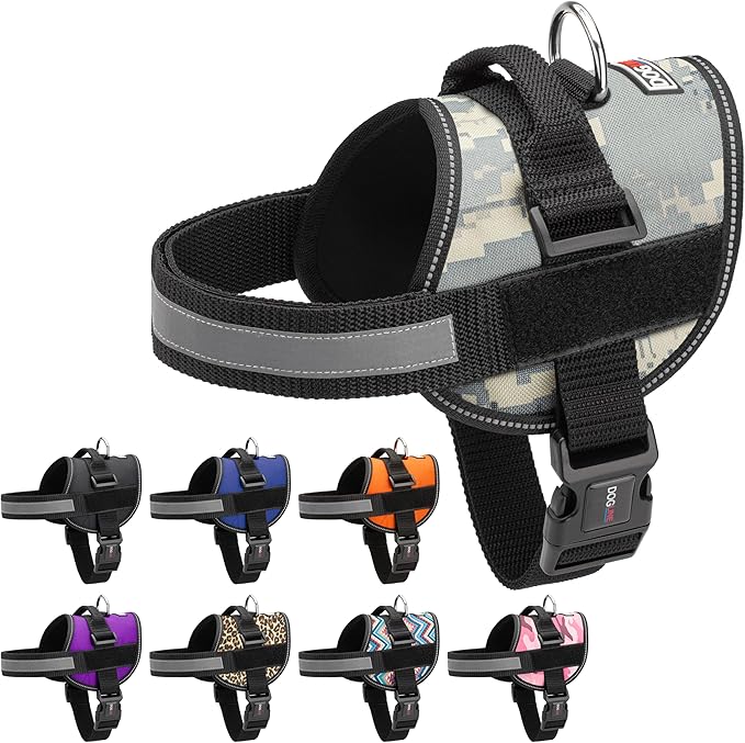 Dogline Dog Harness, Reflective No-Pull Adjustable Vest with Handle for Walking, Training, Breathable, No - Choke Harness for Small, Medium or Large Dogs Room for Patches Girth 22"-28" in Urban Camo