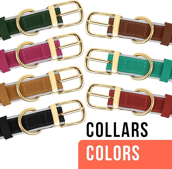 OOPSDOGGY Reflective Geniune Leather Airtag Dog Collar Soft Padded Collars for Small Medium Large Breed Dogs Puppy, 4 Sizes, 7 Colors (Brown, Medium, 12"-15")