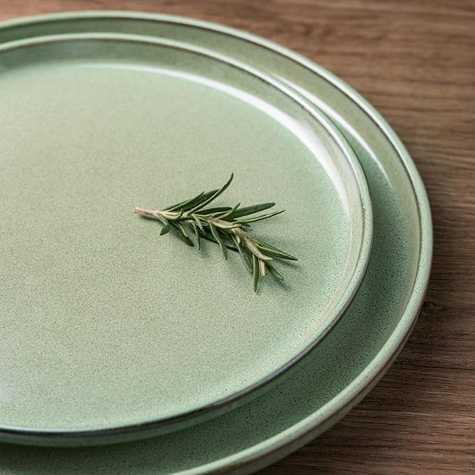 GBHOME Ceramic Dinnerware Sets for 8, 24 Pieces Stoneware Plates and Bowls Sets, Scratch Resistant Dishes, Dishwasher & Microwave Safe-Pastel Green
