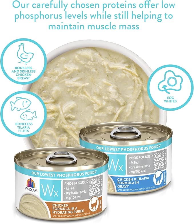 Weruva Wx Phos Focused, Chicken & Tilapia Formula in Gravy, 3oz Can (Pack of 12)