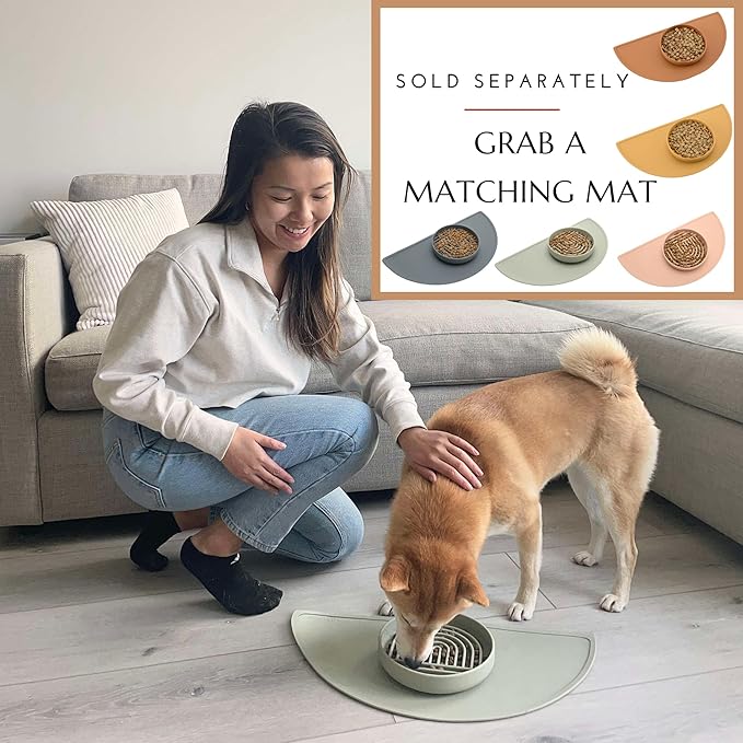 The Slowdown Bowl Silicone Slow Feeder for Cats & Dogs, Slow Eating Mealtime Solution with Modern Lick Mat Design, Reduces Gulping, Fits 1 Cup 6” Across x 1.25” Tall, Small-Honey