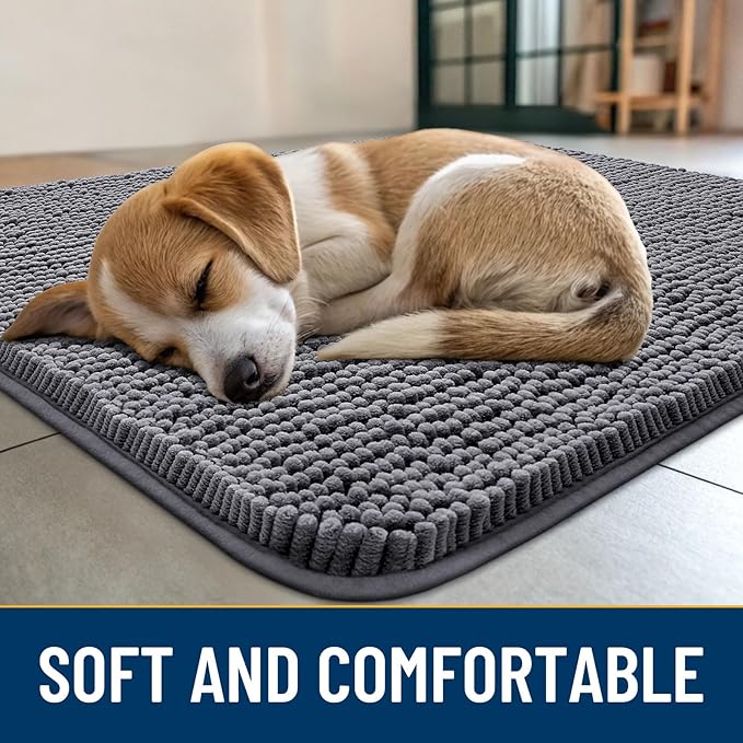 Smiry Dog Door Mat for Muddy Paws 24x16, Absorbs Moisture and Dirt Doormat, Non-Slip Washable Quick Dry Chenille Front Door Mat Indoor Entrance, Entryway Carpet for Inside Floor, Dark Grey