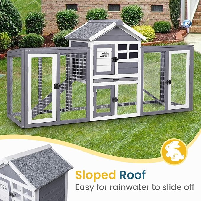GEGURI Wooden Rabbit Hutch, Indoor Outdoor Chicken Coop Bunny Cage with Waterproof Roof