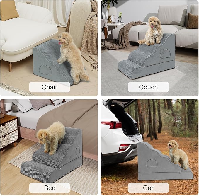 Dog Stairs for Small Dogs 24.6" H, 5-Step Dog Steps for High Bed, High-Density Foam Curved Pet Stairs with Non-Slip Removable Washable Cover to Get on Bed