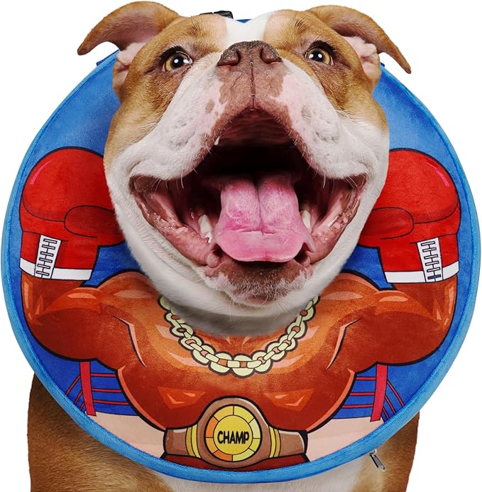 Crazy Felix Soft Donut Cone for Dogs to Stop Licking,French Bulldog Recovery Collar After Surgery Inflatable Cone Alternative for Small Medium Large Dogs, Elizabethan Collar with Boxer Pattern