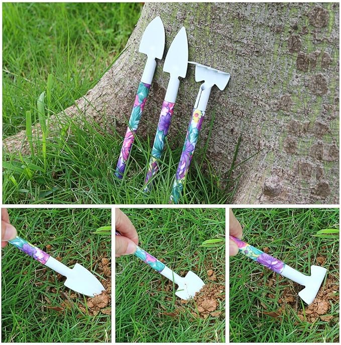 Garden Tools Set, 11 Pieces Gardening Gifts with Purple Floral Print, Ergonomic Handle, Trowel, Rake, Shovels, Pruner, Shears, Sprayer, Gloves, Garden Hand Tools with Carrying Case