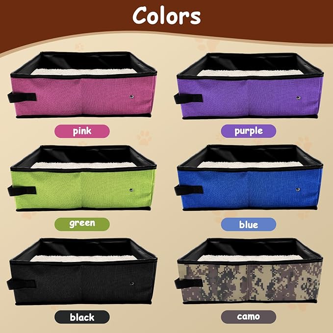 Foldable Travel Litter Box for Cats, Waterproof Portable Cat Travel Litter Box Collapsible, 15.75 * 11.82 * 3.94 Inches, Traveling & Camping Cat Supplies - Purple