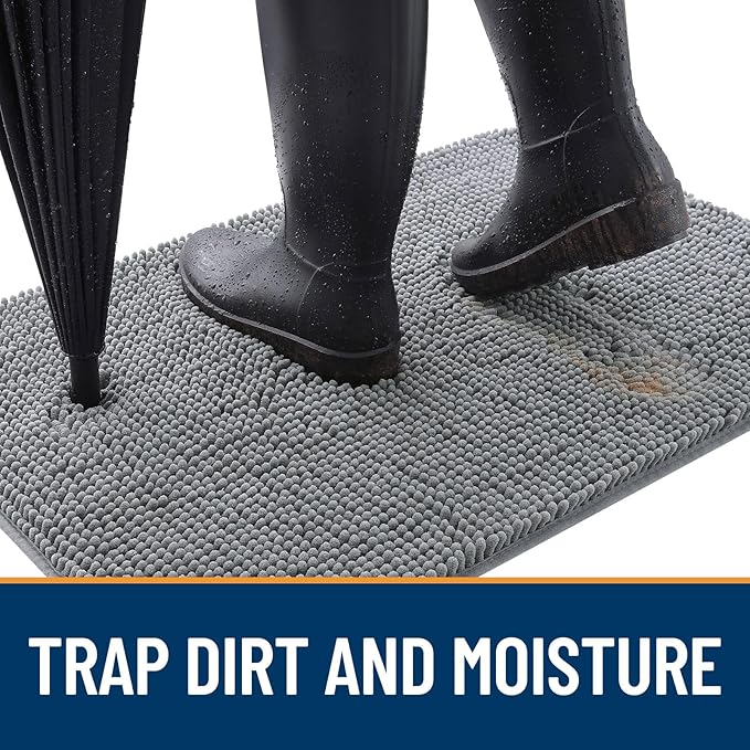 OLANLY Dog Door Mat for Muddy Paws 70x24, Absorbs Moisture and Dirt, Absorbent Non-Slip Washable Doormat, Quick Dry Chenille Mud Mat for Dogs, Entry Indoor Entryway Carpet for Inside Floor, Grey