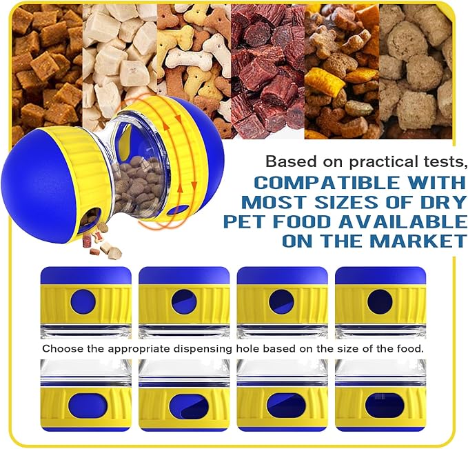 Dog Treat Dispensing Puzzle Toy Adjustable Food Dispenser Slow Feeder Puppy Enrichment Training Rolling Ball Pet Interactive Chase Toys for Small Medium Large Dogs to Keep Them Busy