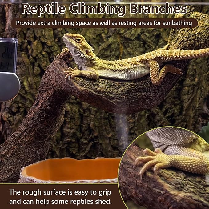 BNOSDM 2Pcs Reptile Climbing Branches Decor,Snake Climbing Branch,Gecko Climb Wood,Lizard Forest Branch,Tank Habitat Tree Trunk Decorations for Bearded Dragons,Chameleons,Spider,Frogs (L)