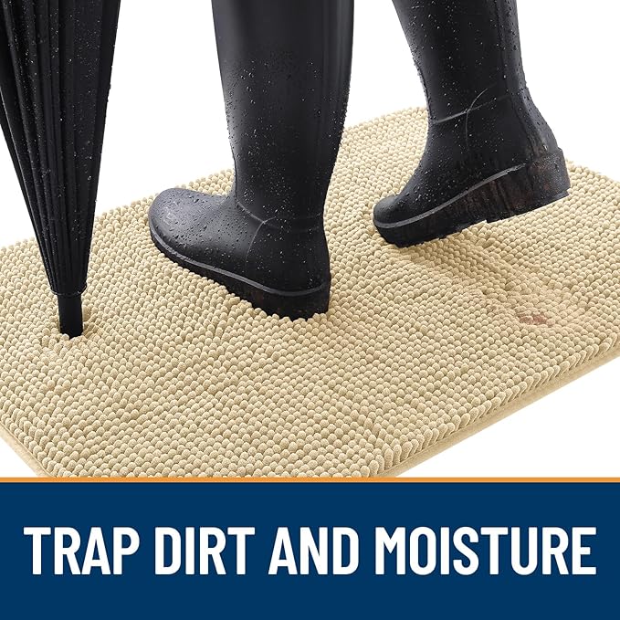 OLANLY Dog Door Mat for Muddy Paws 30x20, Absorbs Moisture and Dirt, Absorbent Non-Slip Washable Doormat, Quick Dry Chenille Mud Mat for Dogs, Entry Indoor Entryway Carpet for Inside Floor, Sand