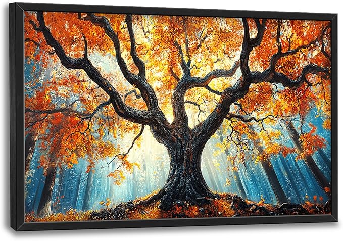 Extra Large Tree of Life Framed Wall Art for Living Room,Fall Autumn Forest Sunrise Landscape Pictures Wall Decor,Nature Canvas Print Painting Modern Artwork Bedroom Office 36L" x 24W"