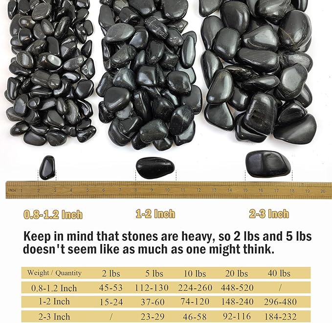 20lb Black River Rocks - 2-3 inch Polished Pebbles for Plants, Decorative Stones for Large Planters, Landscaping, Vases, Aquariums & Fish Tanks