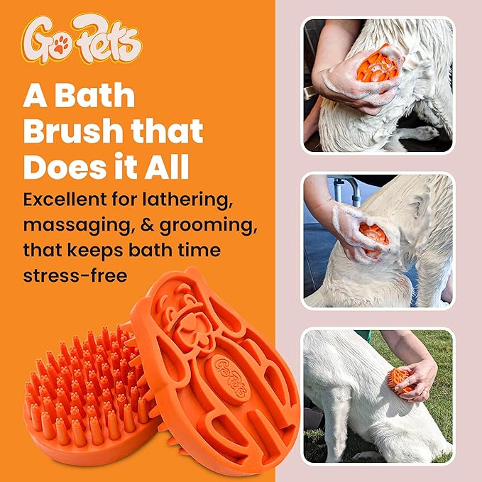 GoPets Curry Comb Bath Brush for Cleaning & Grooming, Silicone Shampoo Scrubber for Shedding & Massage, Rubber Dog Wash & Grooming Brush, Pet Bath Supplies for Long & Short Hair Dogs & Cats