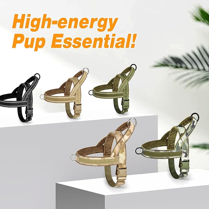 Forestpaw No Pull Dog Harness - Soft Flannel Padded Tactical Dog Vest Harness with Quick Release Buckle, Adjustable Reflective Pet Harness for Large Dogs Walking Training,Green Camouflage XL