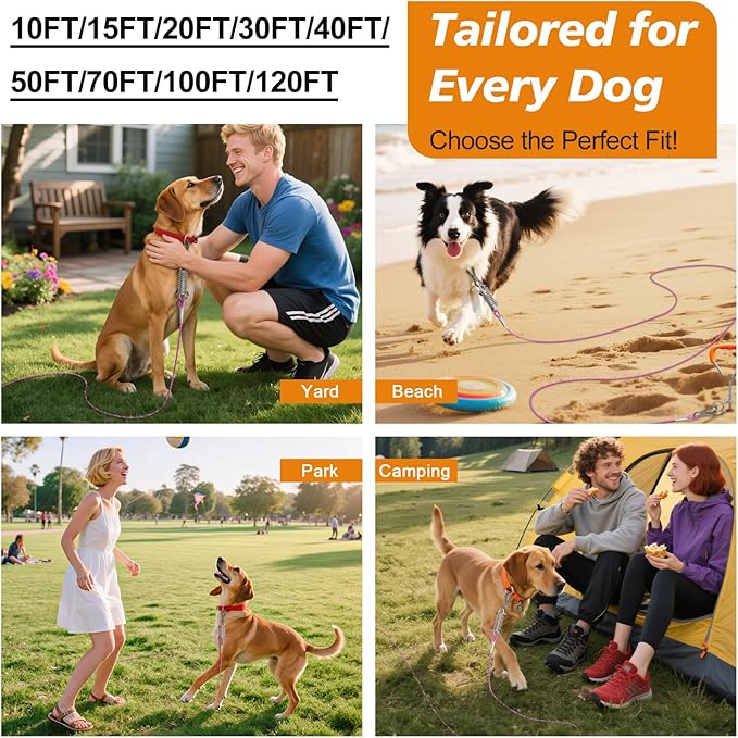 Tresbro 40 FT Dog Tie Out Cable with Spring, Shock Absorbing Tether Chains for Outside Aavilable in 10/15/20/25/30/40/50/70/100/120 FT, Heavy Duty Leads for Yard for Medium & Large Dogs Up to 500 LBS