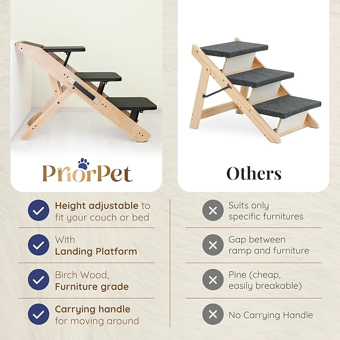 Dog Steps for Bed & Couch 2-in-1 Dog Stairs/Ramp - Height Adjustable Dog Ramp for Couch 7” - 20” - Pet Stairs, Dog Stairs for Small Dogs - Easy to Move Pet Steps with Landing Platform, Natural