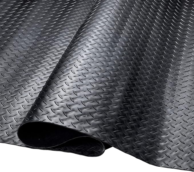 SEAL 4 x 15 Ft Premium Garage Floor Mat, Solid 2.8mm Thickened Black Commercial Grade Heavy Duty Parking Mat for Garage Floor, Golf Cart, Water/Stain Resistant Floor Runner (Embossed Diamond Plate)