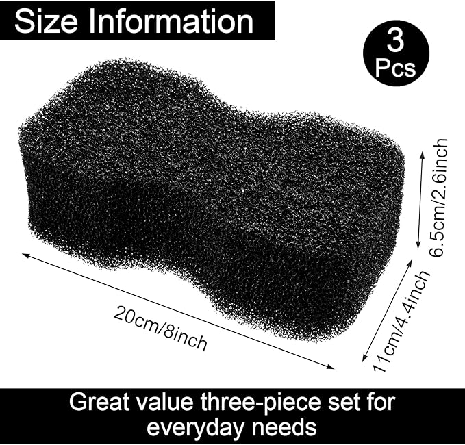 Eaasty 3 Pcs Horse Groomer Sponge Scrubber Massager Horse Grooming Brush Kit Supplies Large Soft Care for Cleaning Washing Bathing, Black, 4.33 x 7.87 x 2.56 Inch
