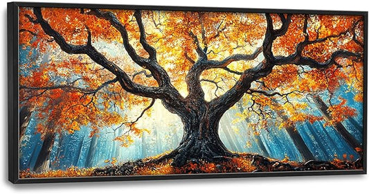 Extra Large Tree of Life Framed Wall Art for Living Room,Fall Autumn Forest Sunrise Landscape Pictures Wall Decor,Nature Canvas Print Painting Modern Artwork Bedroom Office Bathroom 60L" x 30W"