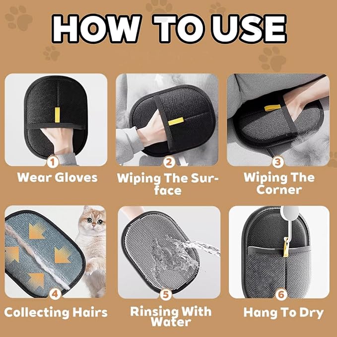 2025 Upgraded Pet Hair Removal Glove |Double-Sided – Reusable Grooming & Bathing Glove for Dogs and Cats |Soft Silcone Touch |Easy Deshedding and Cleaning Mitt (Black, 2 PCS)