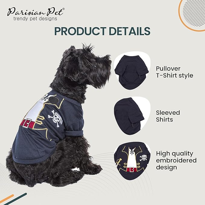 Parisian Pet Captain Sparrow Dog Shirt - Embroidered Pirate Costume - 100% Cotton & Polyester - Sleeved Black Dog Shirt - Large - Pet Costume