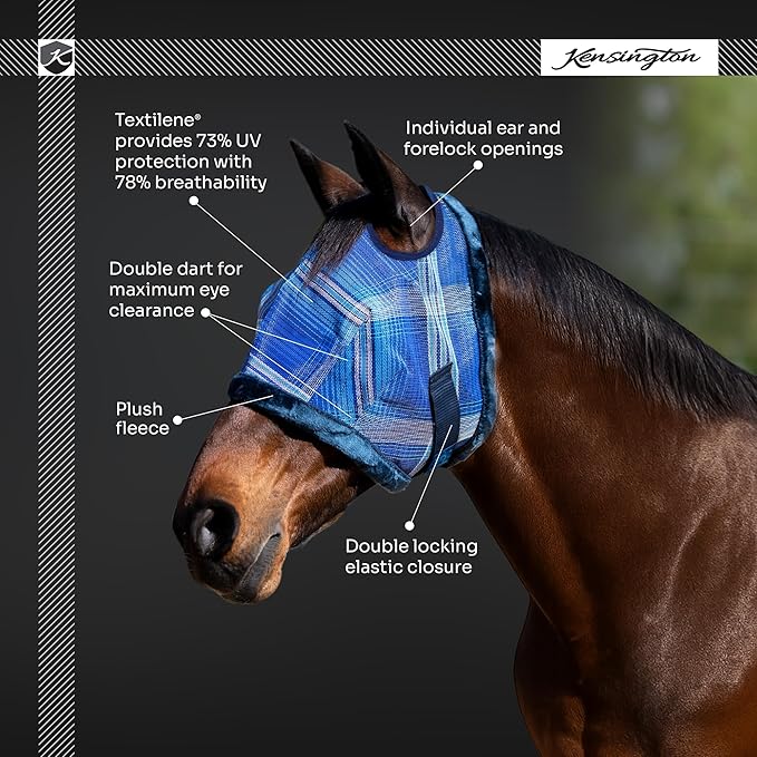 Kensington UV Fly Mask with Fleece Trim - Protective Mask with Dual Ear Opening & Forelock Freedom - XLarge, Atlantis